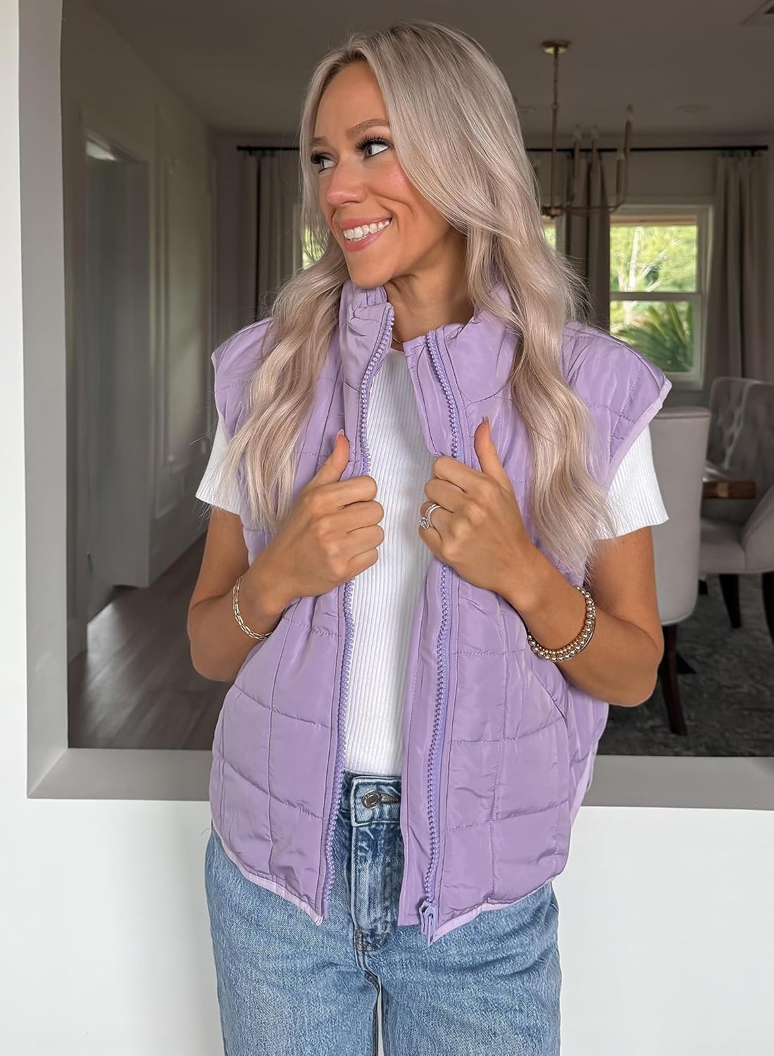 image:imageZeagoo Womens Puffer Vest Ladies Sleeveless Zip Up OuterwearLilac