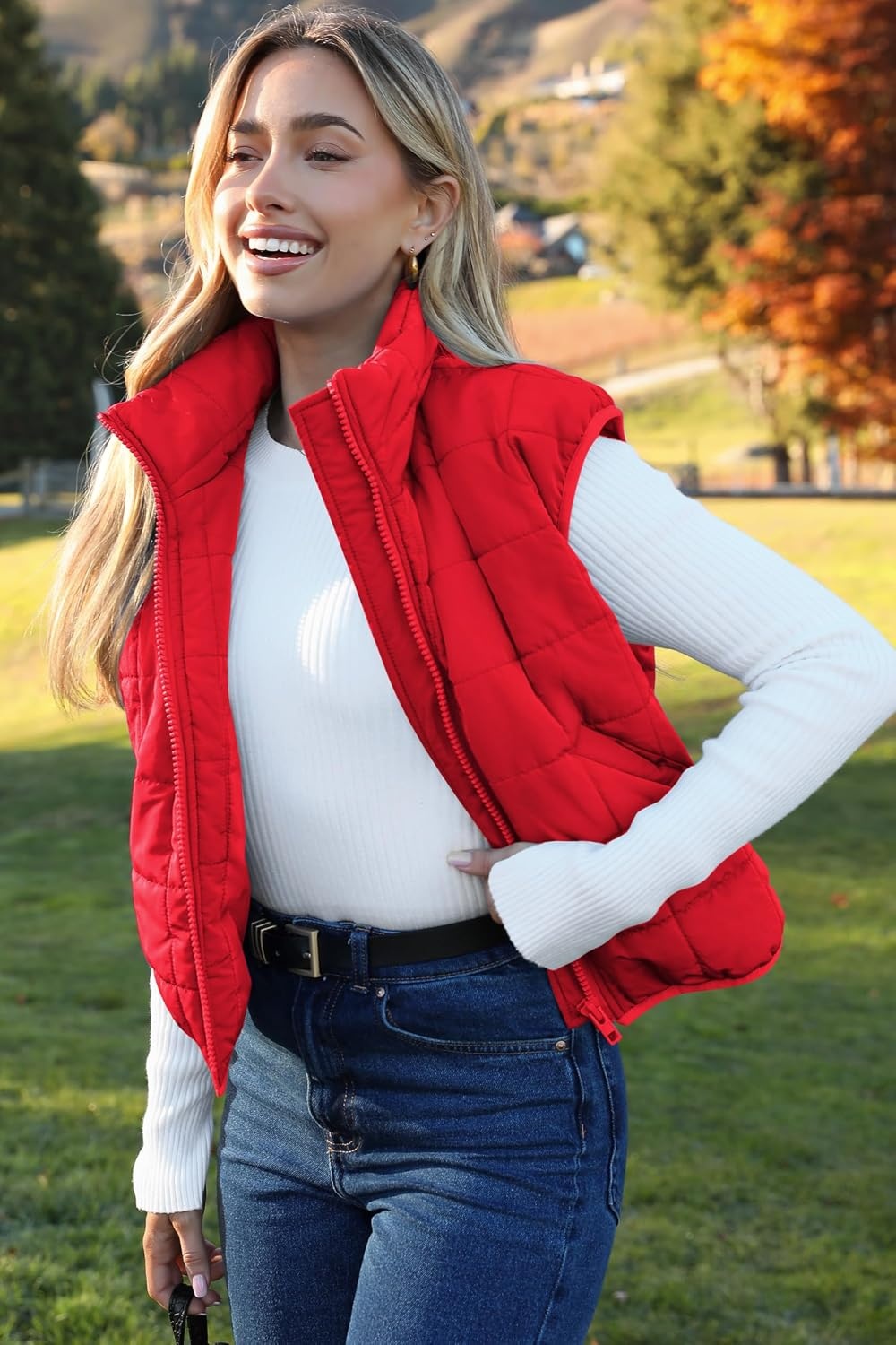 image:imageZeagoo Womens Puffer Vest Ladies Sleeveless Zip Up OuterwearRed
