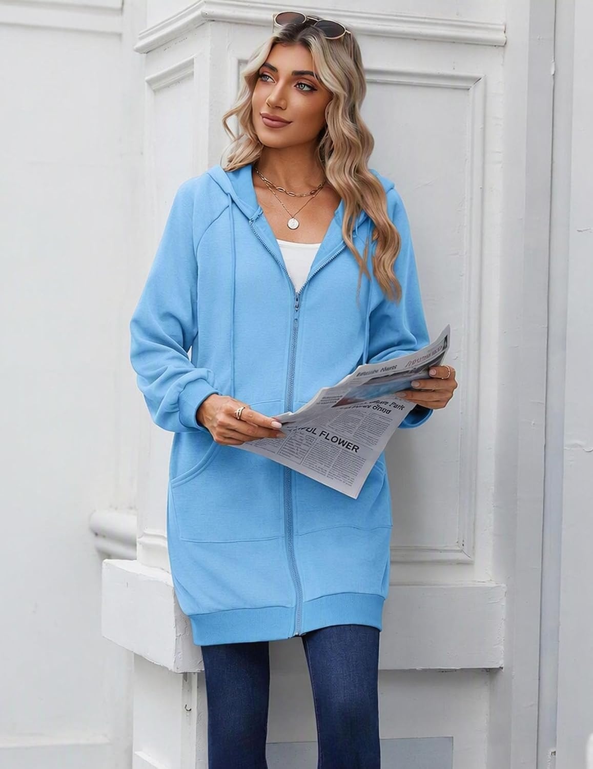 image:imageZeagoo Womens Zip Up Hoodies Long Sleeve Long Tunic Sweatshirts OversizedBaby Blue