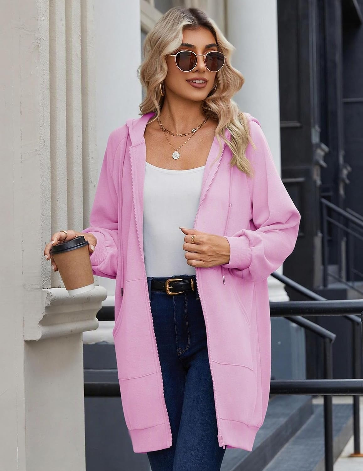 image:imageZeagoo Womens Zip Up Hoodies Long Sleeve Long Tunic Sweatshirts OversizedBlush Pink