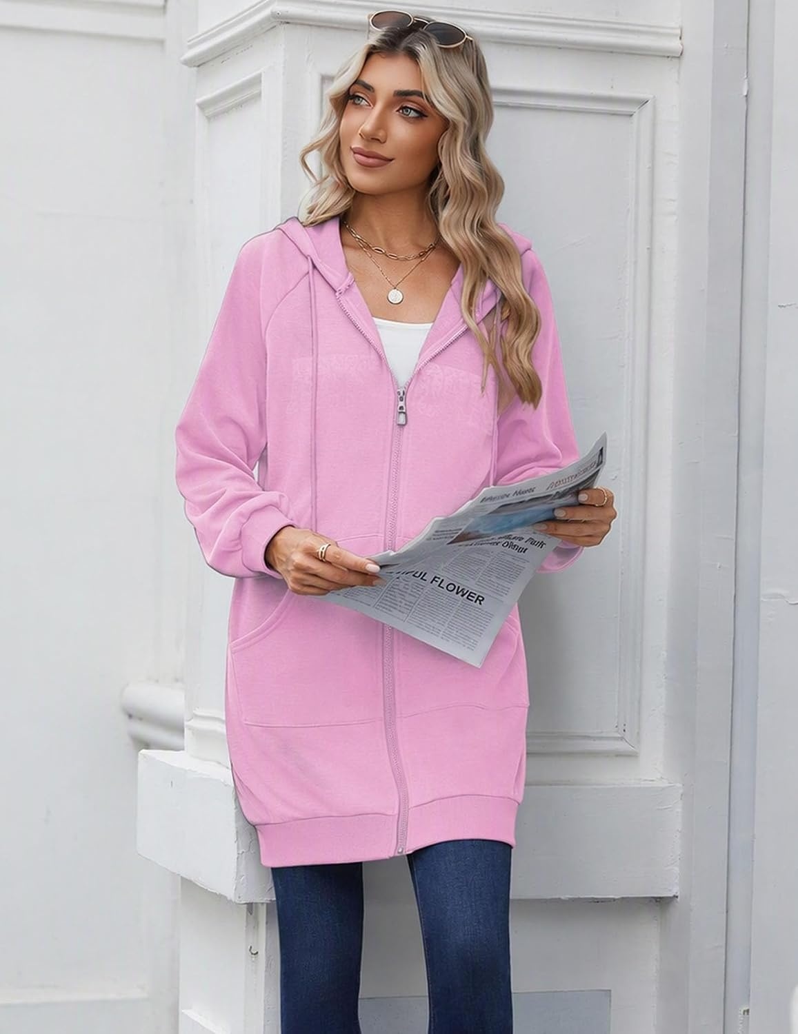 image:imageZeagoo Womens Zip Up Hoodies Long Sleeve Long Tunic Sweatshirts OversizedBlush Pink