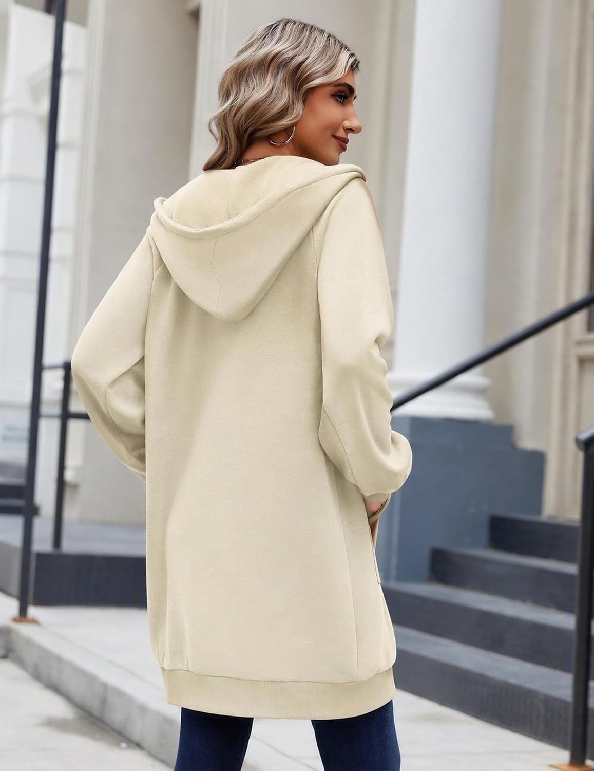 image:imageZeagoo Womens Zip Up Hoodies Long Sleeve Long Tunic Sweatshirts OversizedBone