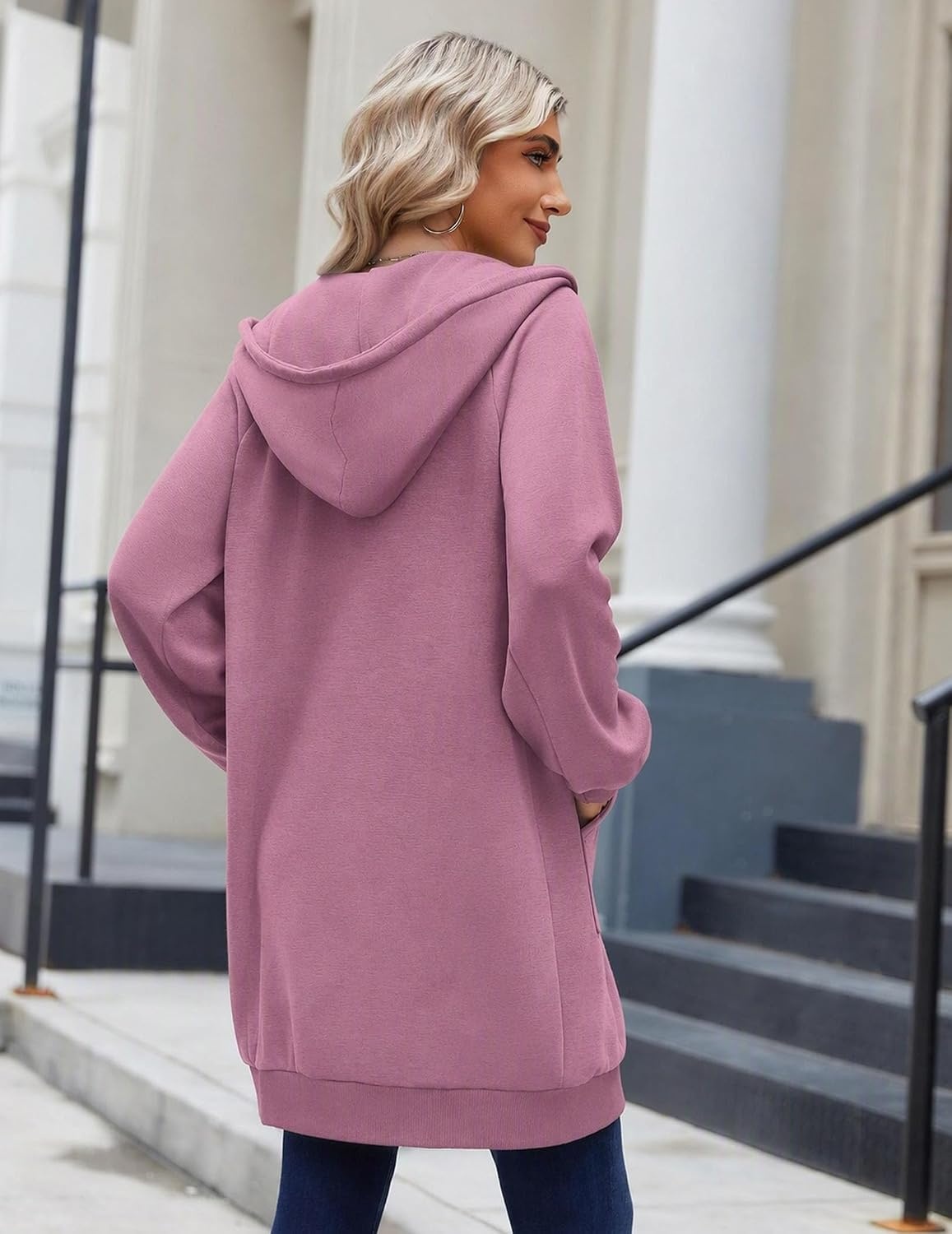 image:imageZeagoo Womens Zip Up Hoodies Long Sleeve Long Tunic Sweatshirts OversizedDusty Rose
