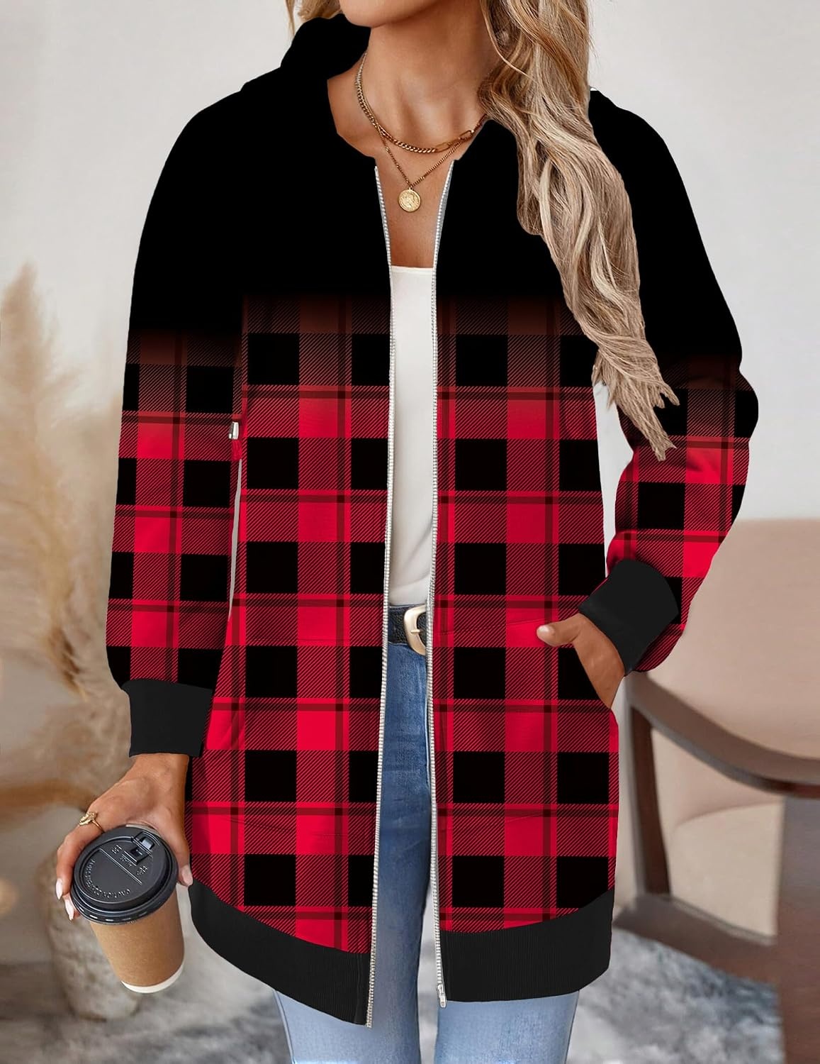 image:imageZeagoo Womens Zip Up Hoodies Long Tunic Sweatshirts Oversized Fleece Casual Long Sleeve 2026 Fall Hoodie Jacket CoatGw350