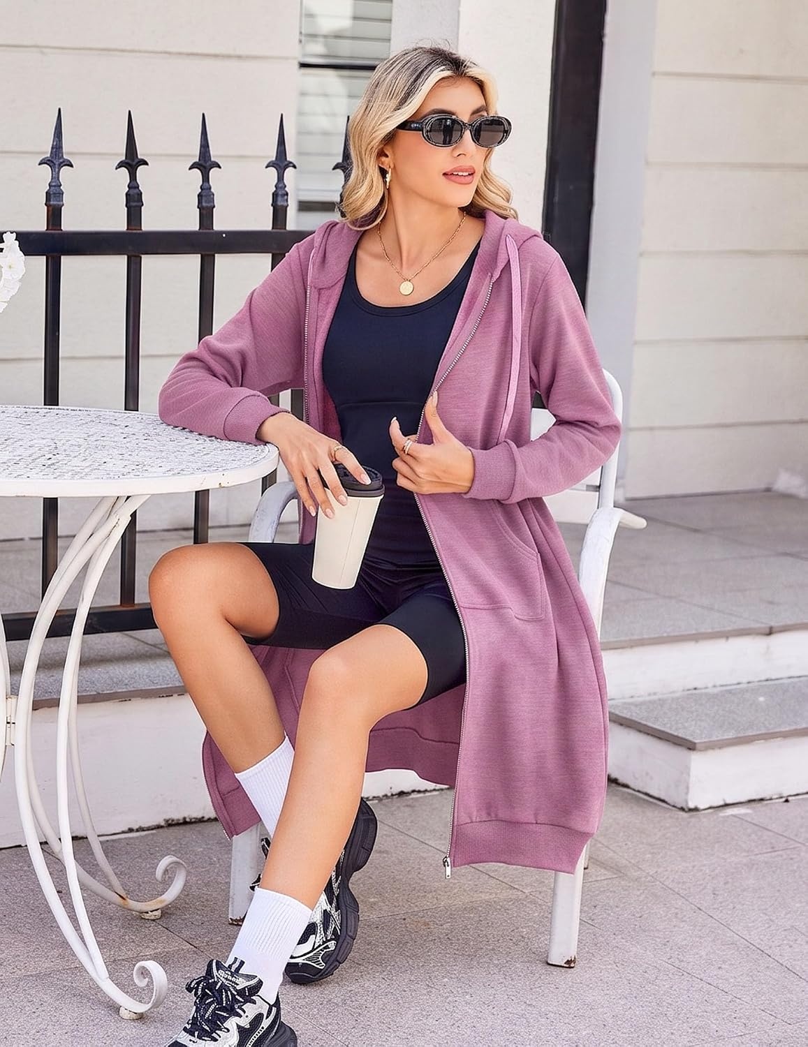 image:imageZeagoo Womens Zip Up Hoodies Oversized Fleece Long Tunic Sweatshirts Casual Long Sleeve 2026 Fall Hoodie Jacket CoatDusty Rose