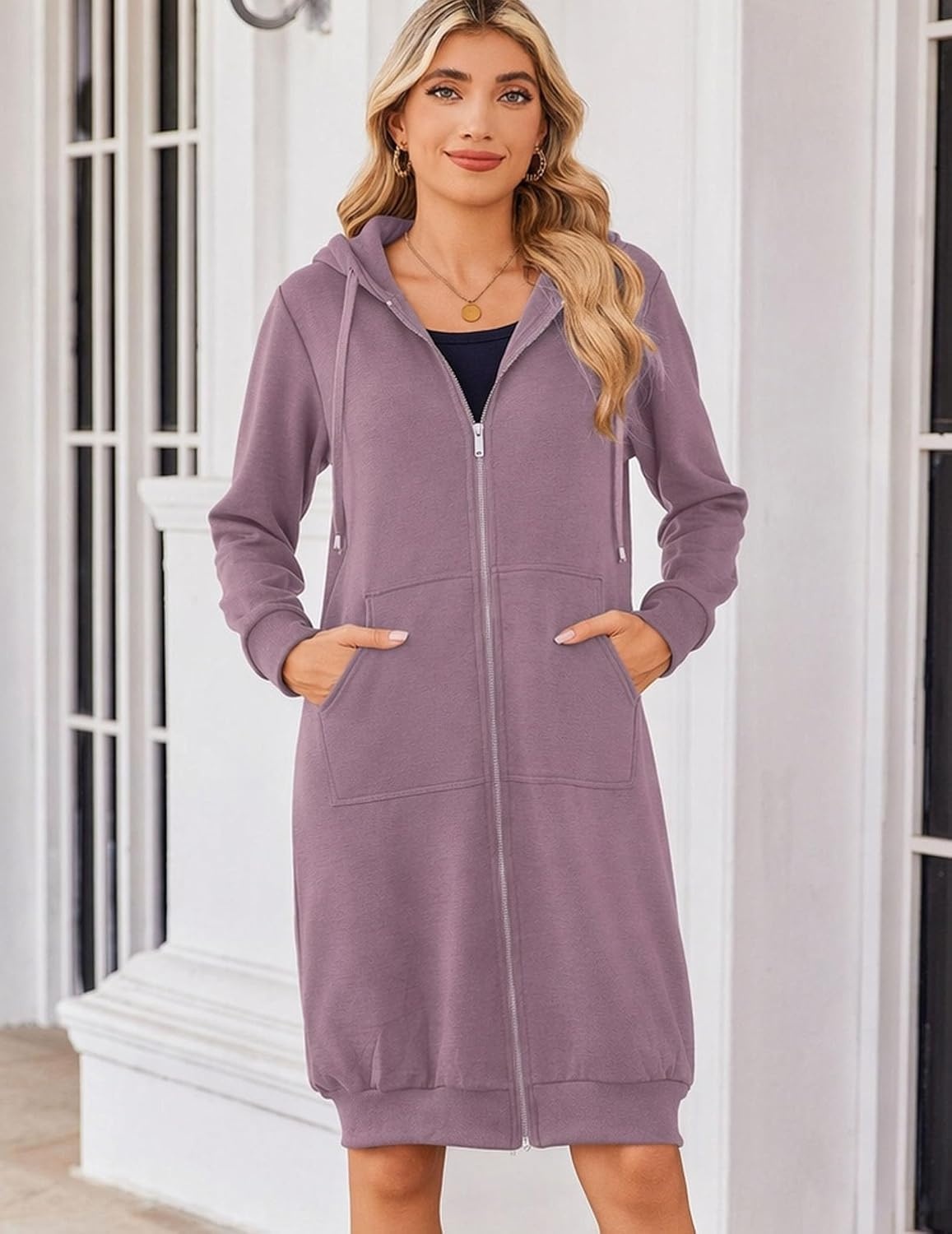 image:imageZeagoo Womens Zip Up Hoodies Oversized Fleece Long Tunic Sweatshirts Casual Long Sleeve 2026 Fall Hoodie Jacket CoatGdusty Pink
