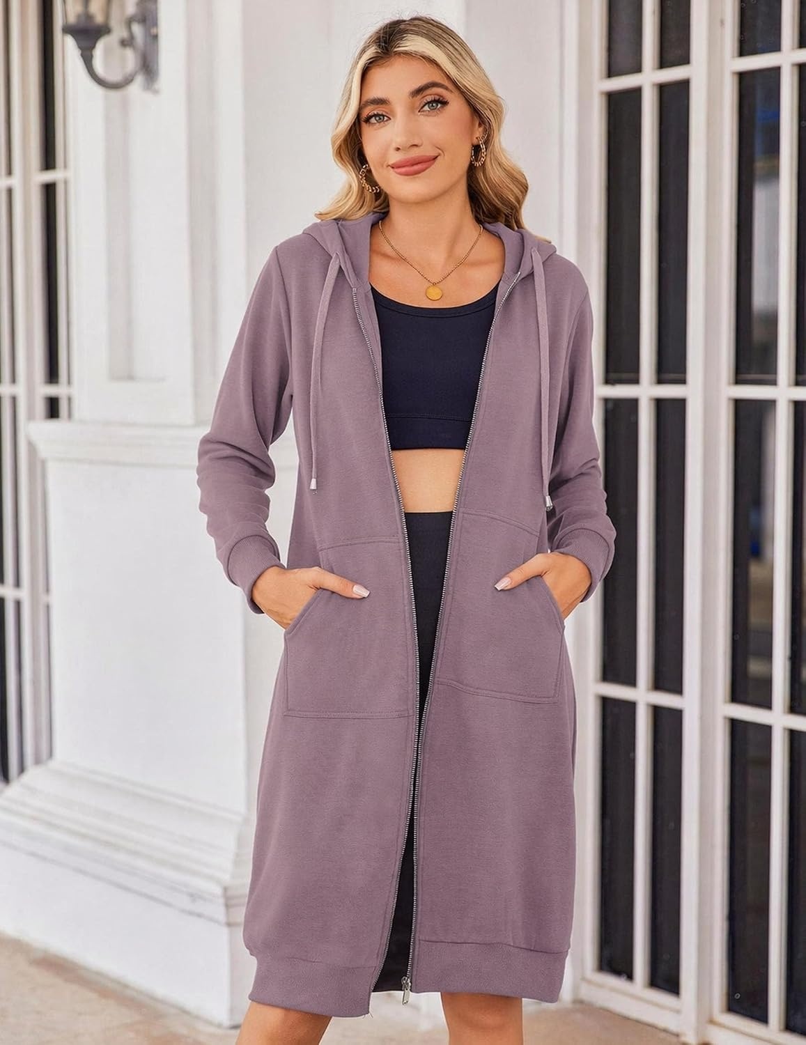 image:imageZeagoo Womens Zip Up Hoodies Oversized Fleece Long Tunic Sweatshirts Casual Long Sleeve 2026 Fall Hoodie Jacket CoatGdusty Pink