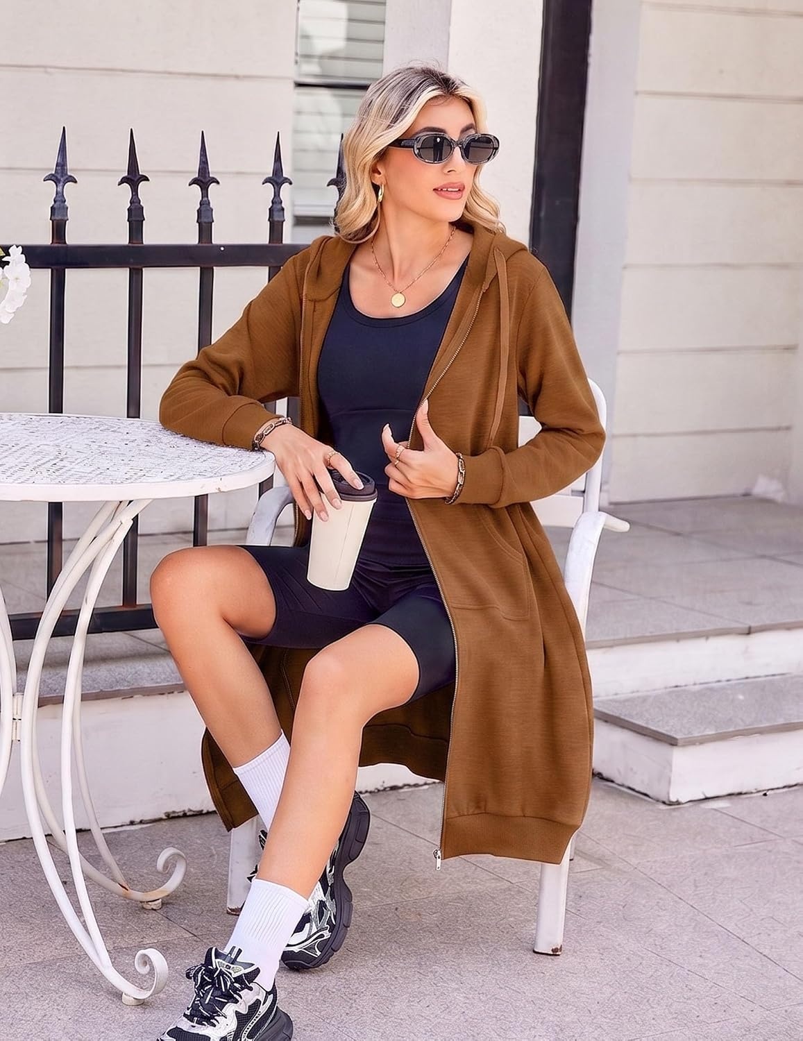 image:imageZeagoo Womens Zip Up Hoodies Oversized Fleece Long Tunic Sweatshirts Casual Long Sleeve 2026 Fall Hoodie Jacket CoatRust