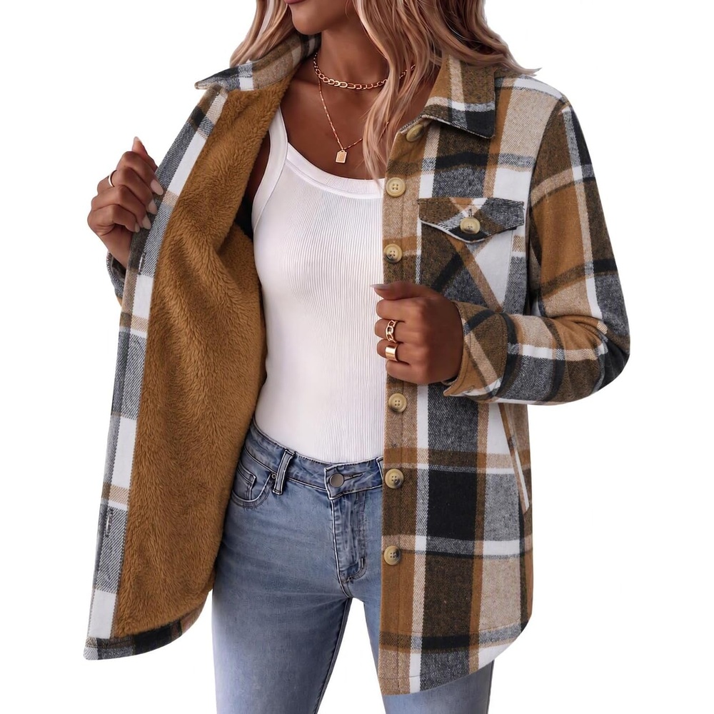 image:imageZeagoo Flannel Jacket for Women Sherpa Fleece Lined Winter Plaid CoatsBrown Black