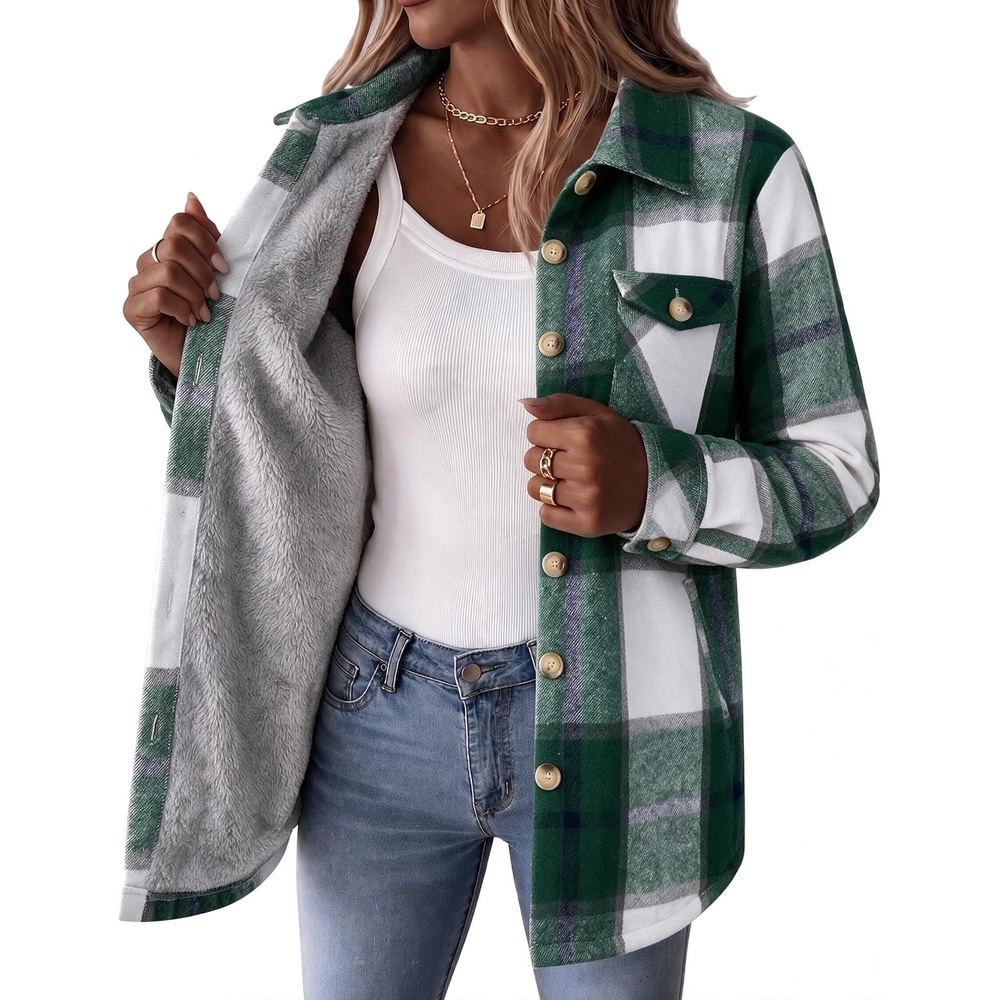 image:imageZeagoo Flannel Jacket for Women Sherpa Fleece Lined Winter Plaid CoatsGreen