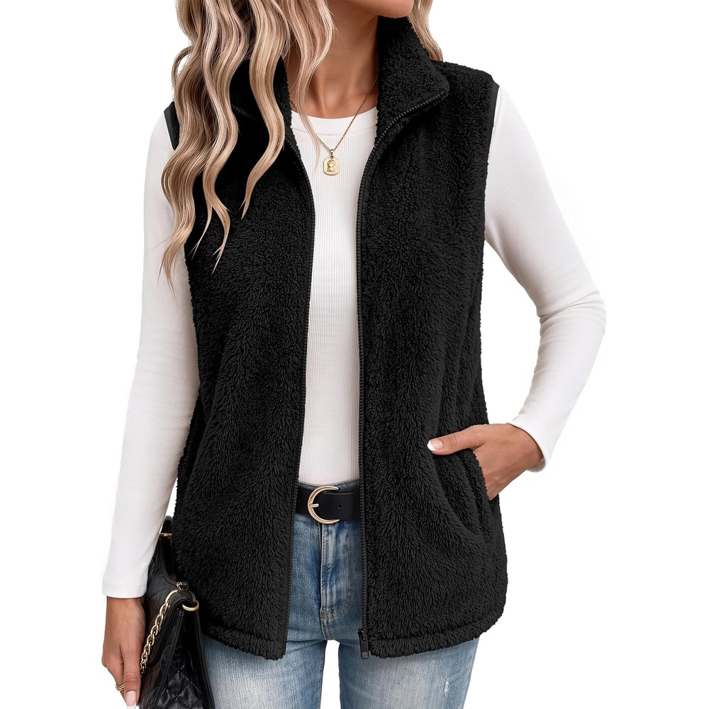 image:imageZeagoo Vest For Women Sleeveless Sherpa Fleece Jackets Zip Up Fall CoatsAblack