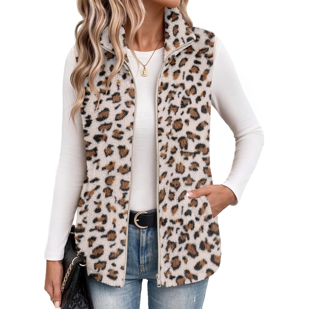 image:imageZeagoo Vest For Women Sleeveless Sherpa Fleece Jackets Zip Up Fall CoatsAleopard