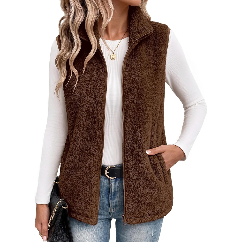 image:imageZeagoo Vest For Women Sleeveless Sherpa Fleece Jackets Zip Up Fall CoatsCoffee