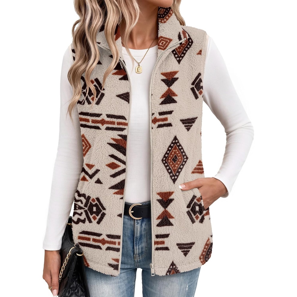 image:imageZeagoo Vest For Women Sleeveless Sherpa Fleece Jackets Zip Up Fall CoatsMulticolor 533