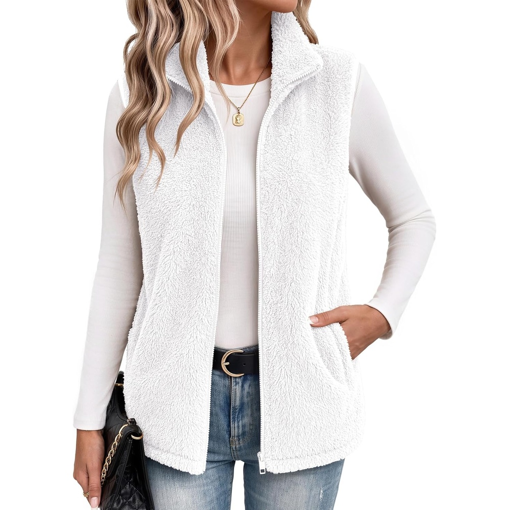 image:imageZeagoo Vest For Women Sleeveless Sherpa Fleece Jackets Zip Up Fall CoatsWhite