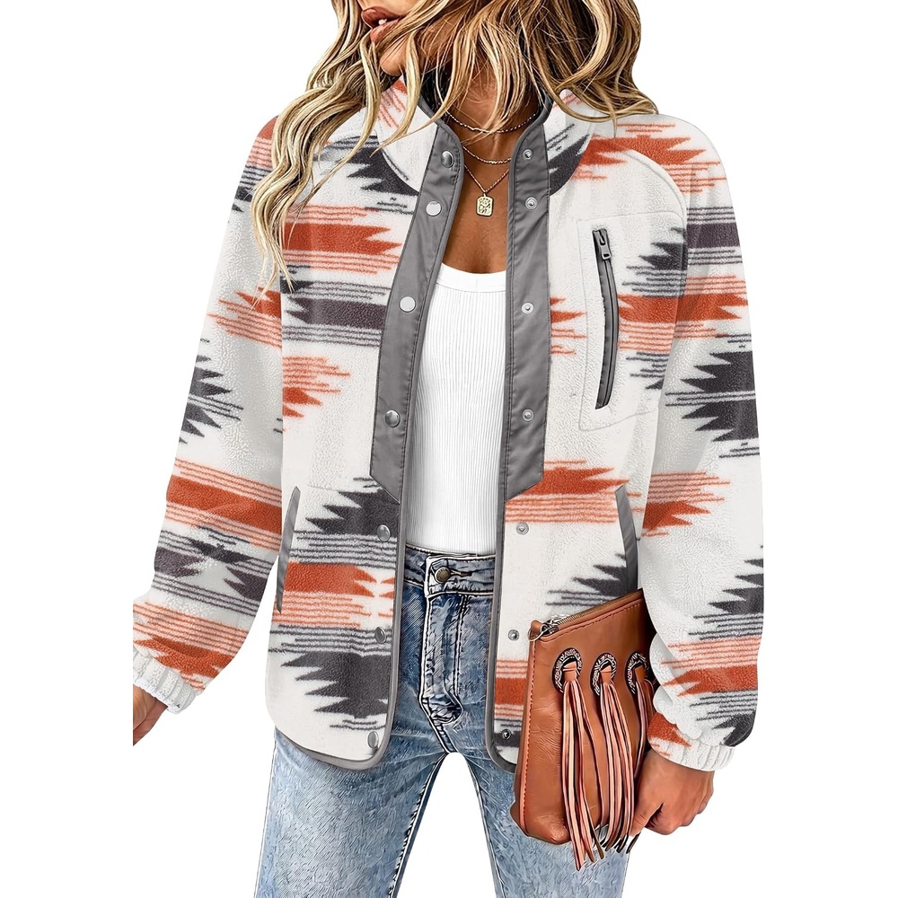 image:imageZeagoo Women Fleece Jacket Western Aztec Print Snap Button Down OuterwearApricot