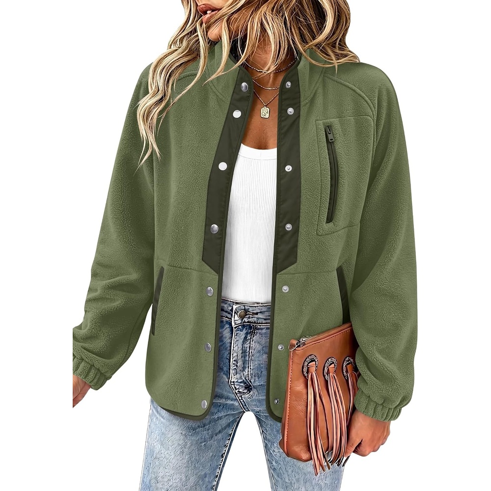 image:imageZeagoo Women Fleece Jacket Western Aztec Print Snap Button Down OuterwearArmy Green