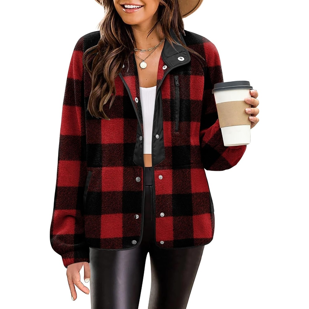 image:imageZeagoo Women Fleece Jacket Western Aztec Print Snap Button Down OuterwearBlack Plaid
