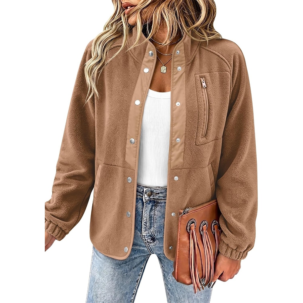 image:imageZeagoo Women Fleece Jacket Western Aztec Print Snap Button Down OuterwearLight Brown