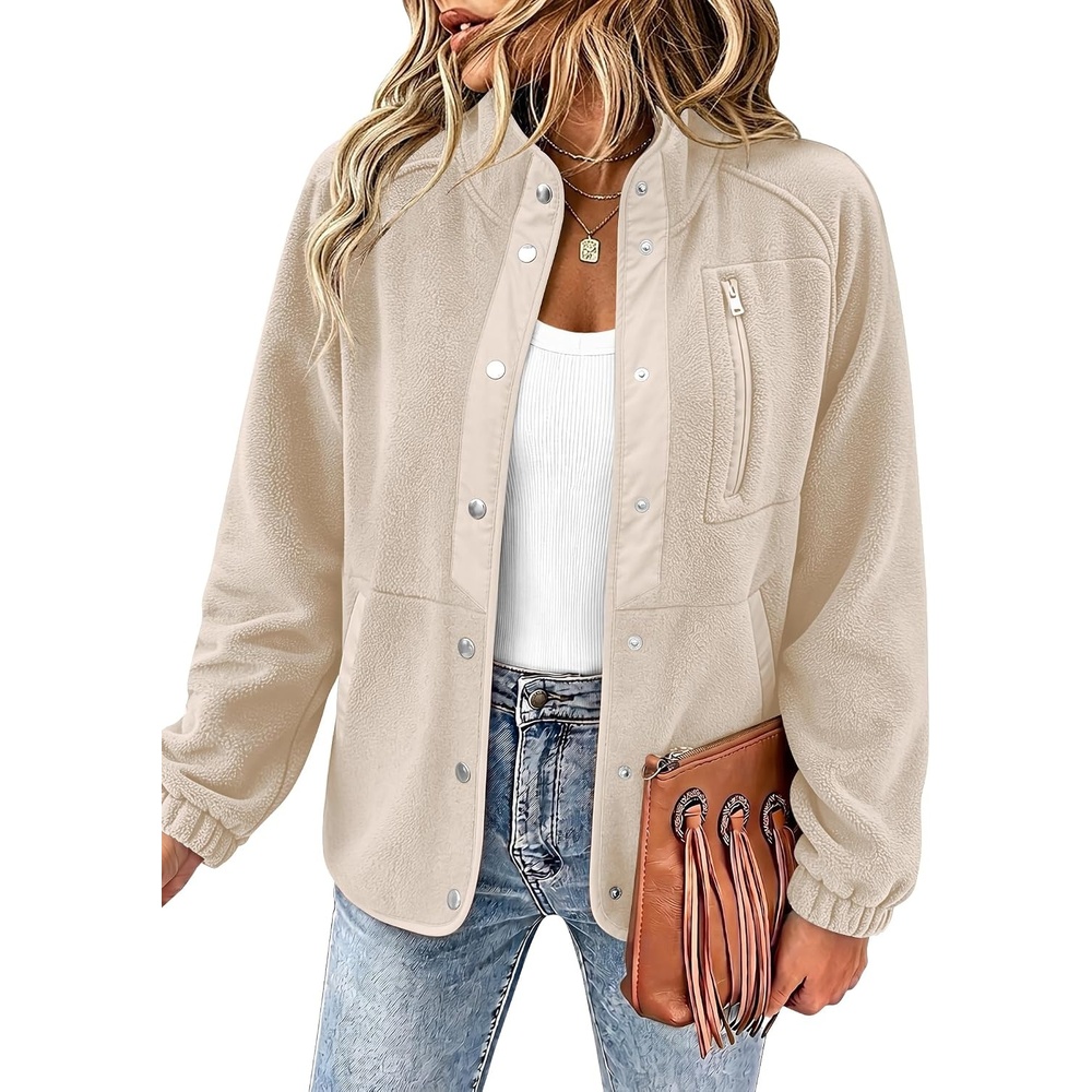 image:imageZeagoo Women Fleece Jacket Western Aztec Print Snap Button Down OuterwearLight Khaki