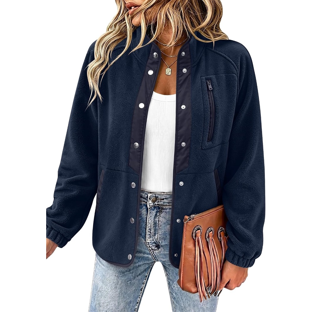 image:imageZeagoo Women Fleece Jacket Western Aztec Print Snap Button Down OuterwearNavy Blue