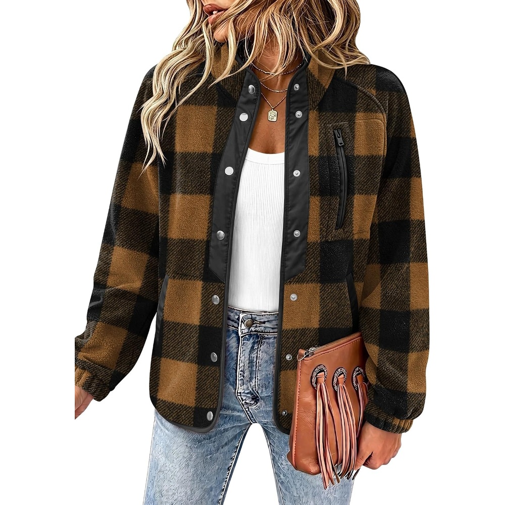 image:imageZeagoo Women Fleece Jacket Western Aztec Print Snap Button Down OuterwearNavy Plaid