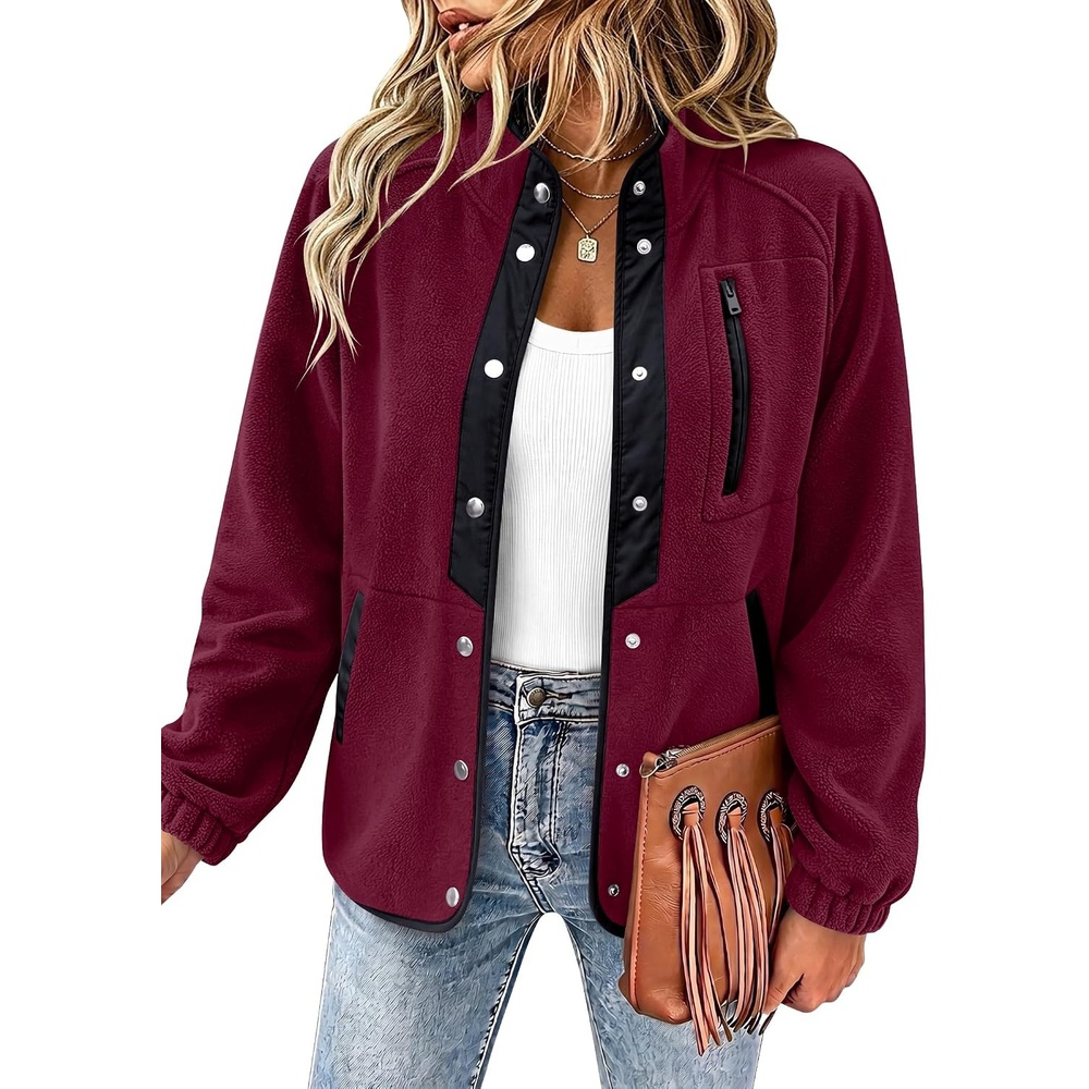 image:imageZeagoo Women Fleece Jacket Western Aztec Print Snap Button Down OuterwearWine Red