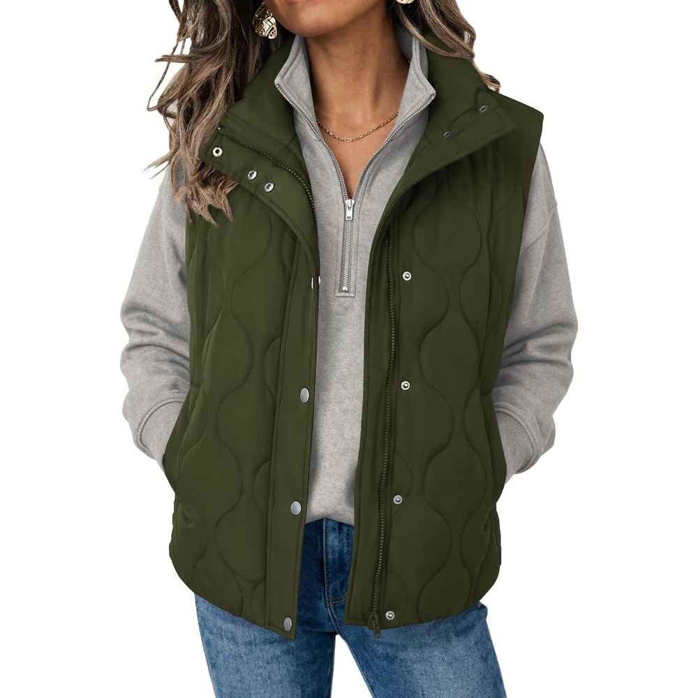 image:imageZeagoo Women Oversized Puffer Vest Stand Collar Zip Up Sleeveless OuterwearArmy Green