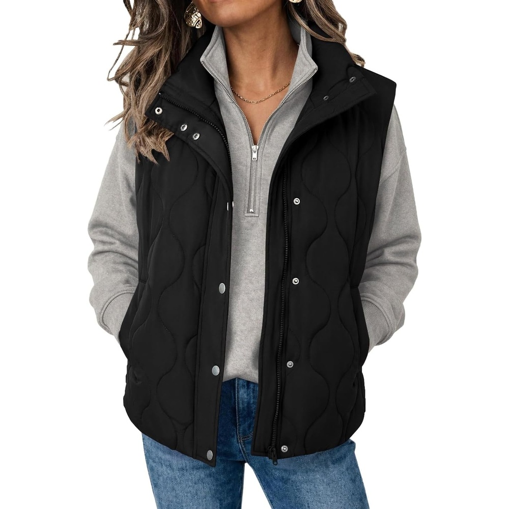 image:imageZeagoo Women Oversized Puffer Vest Stand Collar Zip Up Sleeveless OuterwearBlack