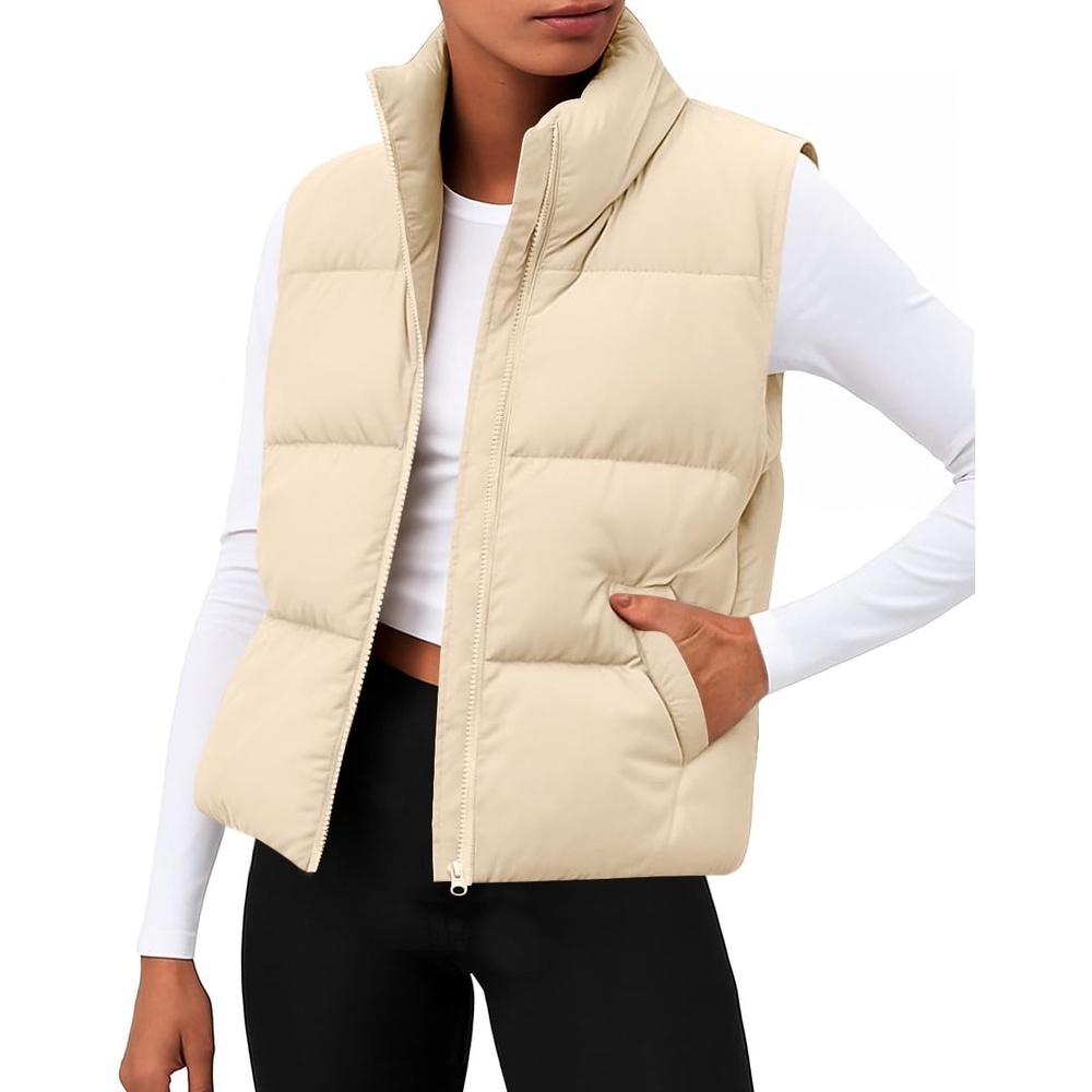 image:imageZeagoo Women Puffer Vest Cropped Winter Outerwear Warm CoatBeige