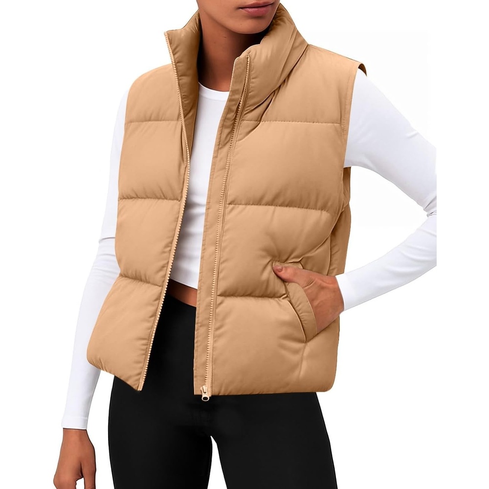 image:imageZeagoo Women Puffer Vest Cropped Winter Outerwear Warm CoatKhaki