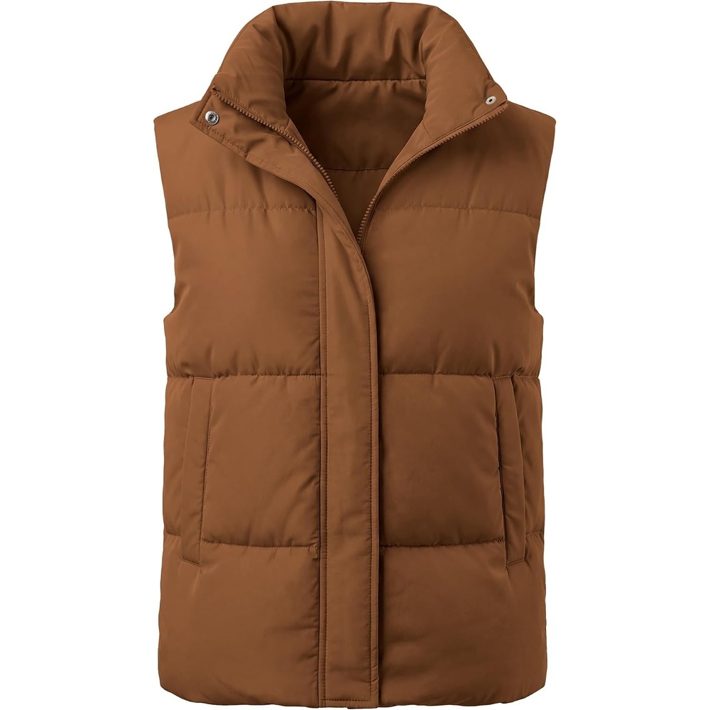 image:imageZeagoo Women Puffer Vest Lightweight Stand Collar Sleeveless Winter Warm Zip Up Padded Outerwear Jackets with Pockets SXXLBrown