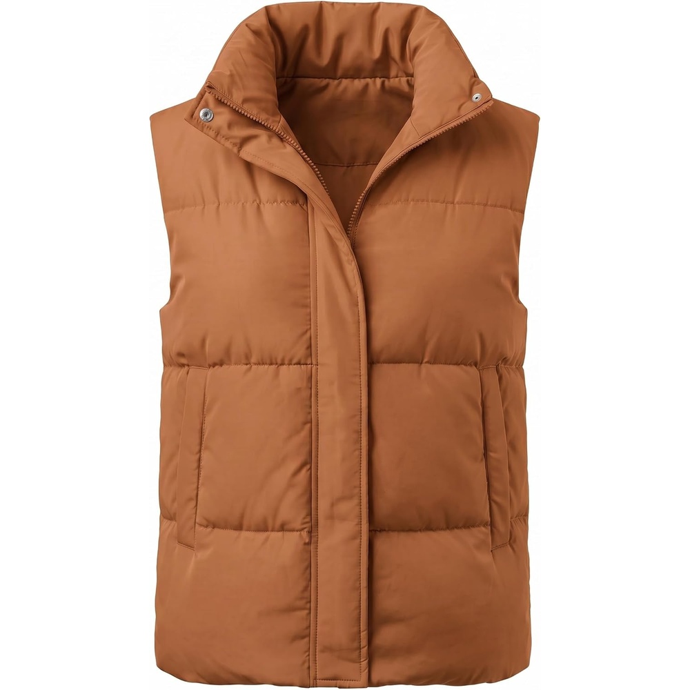 image:imageZeagoo Women Puffer Vest Lightweight Stand Collar Sleeveless Winter Warm Zip Up Padded Outerwear Jackets with Pockets SXXLCamel