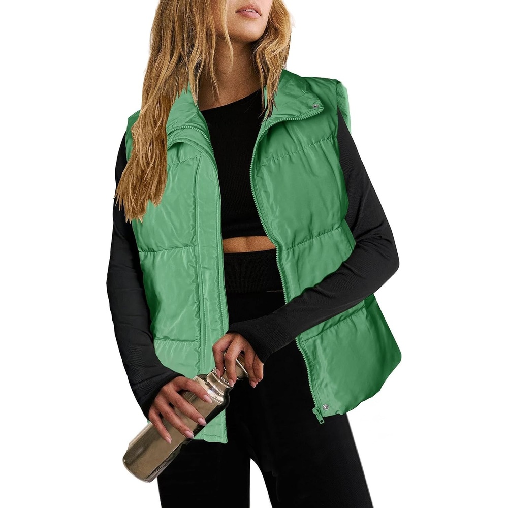 image:imageZeagoo Women Puffer Vest Lightweight Stand Collar Sleeveless Winter Warm Zip Up Padded Outerwear Jackets with Pockets SXXLGreen