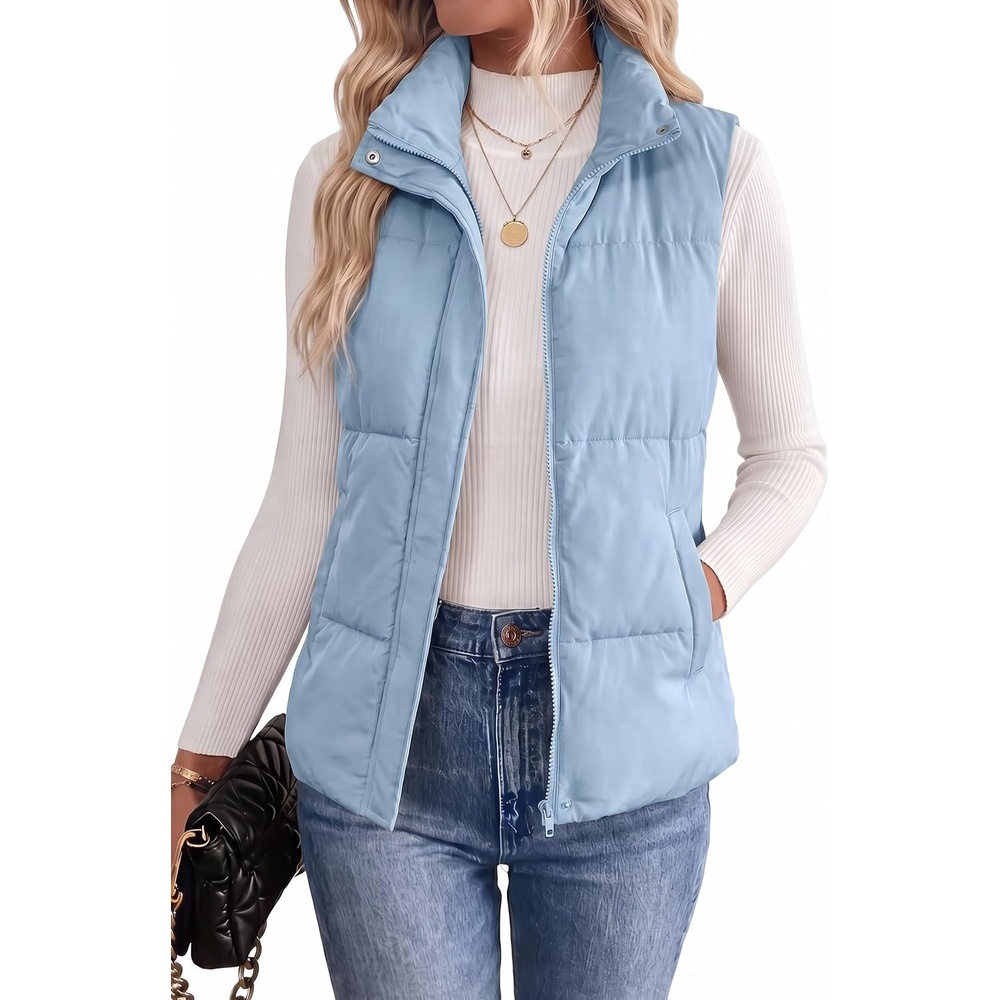 image:imageZeagoo Women Puffer Vest Lightweight Stand Collar Sleeveless Winter Warm Zip Up Padded Outerwear Jackets with Pockets SXXLLight Blue