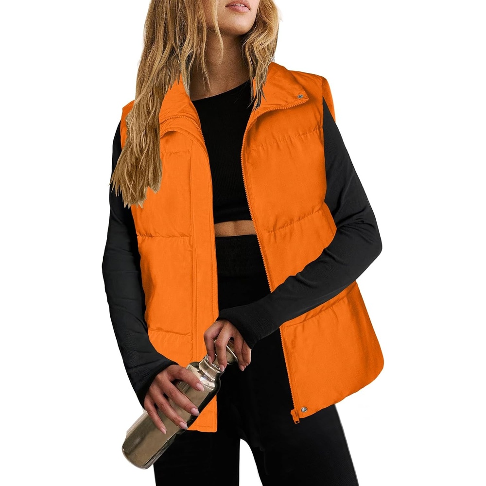 image:imageZeagoo Women Puffer Vest Lightweight Stand Collar Sleeveless Winter Warm Zip Up Padded Outerwear Jackets with Pockets SXXLOrange