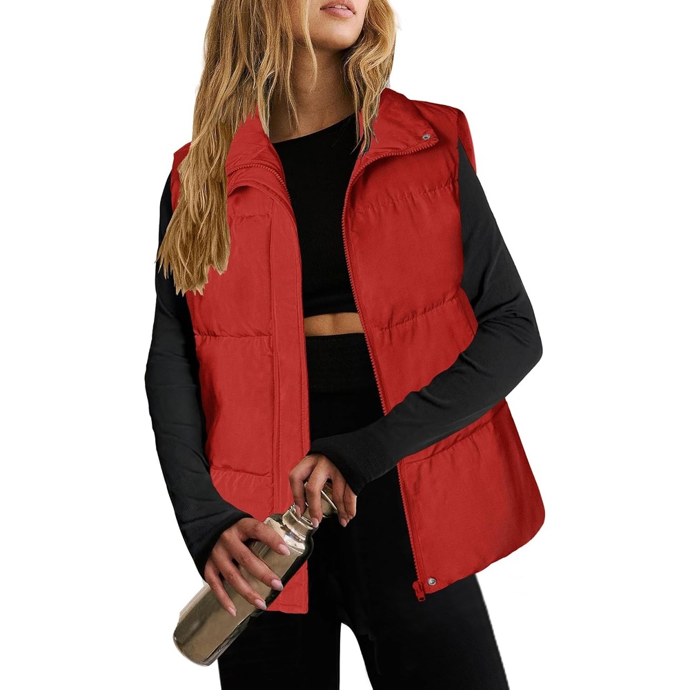 image:imageZeagoo Women Puffer Vest Lightweight Stand Collar Sleeveless Winter Warm Zip Up Padded Outerwear Jackets with Pockets SXXLRed