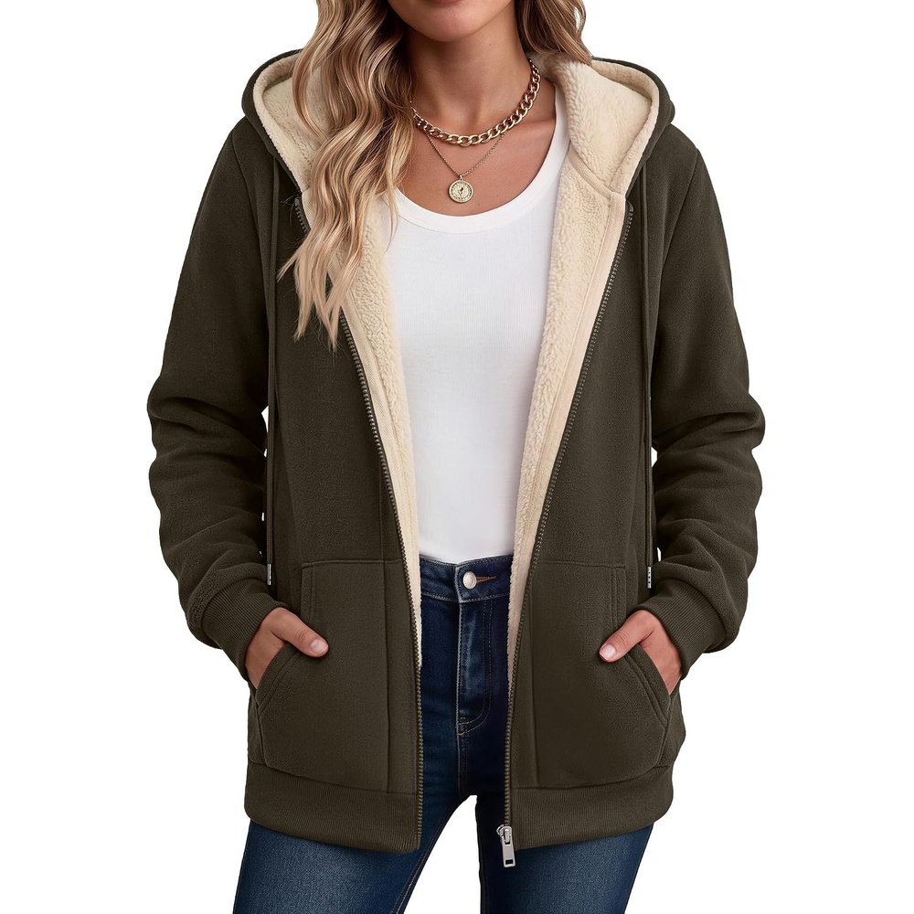 image:imageZeagoo Women Sherpa Fleece Jacket Zip Up Thick Warm Hoodie Fall Winter CoatCoffeegrey