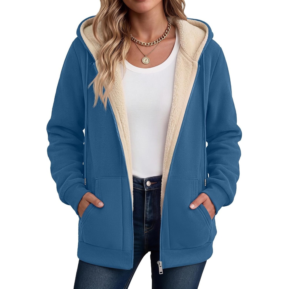 image:imageZeagoo Women Sherpa Fleece Jacket Zip Up Thick Warm Hoodie Fall Winter CoatGreyblue