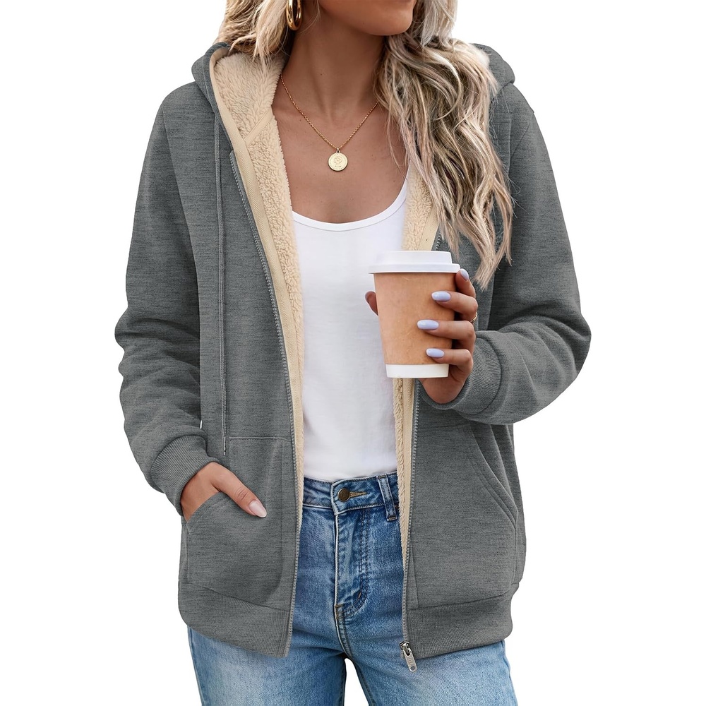 image:imageZeagoo Women Sherpa Fleece Jacket Zip Up Thick Warm Hoodie Fall Winter CoatLight Grey