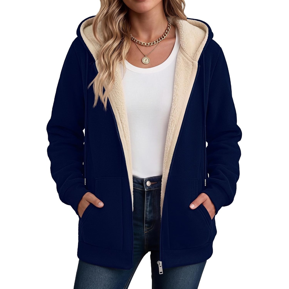 image:imageZeagoo Women Sherpa Fleece Jacket Zip Up Thick Warm Hoodie Fall Winter CoatNavy Blue