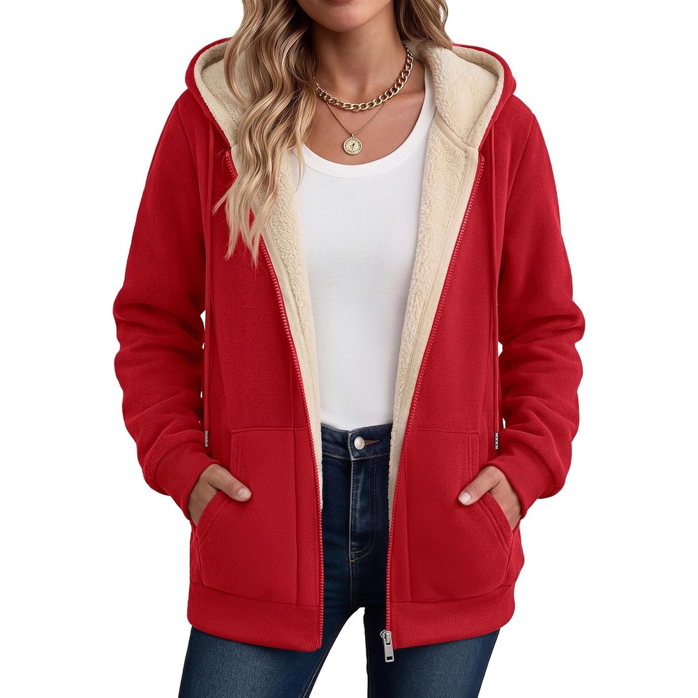 image:imageZeagoo Women Sherpa Fleece Jacket Zip Up Thick Warm Hoodie Fall Winter CoatSolid Red