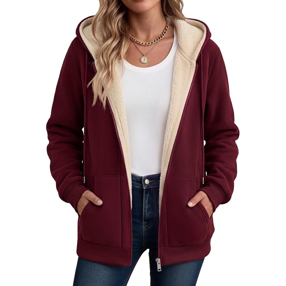 image:imageZeagoo Women Sherpa Fleece Jacket Zip Up Thick Warm Hoodie Fall Winter CoatWine Red