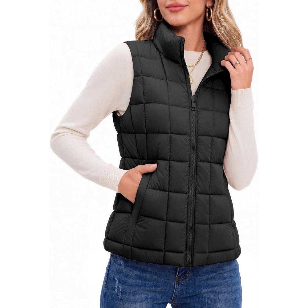 image:imageZeagoo Womens Lightweight Quilted Puffer Vest Stand Collar Zip Up OuterwearBlack