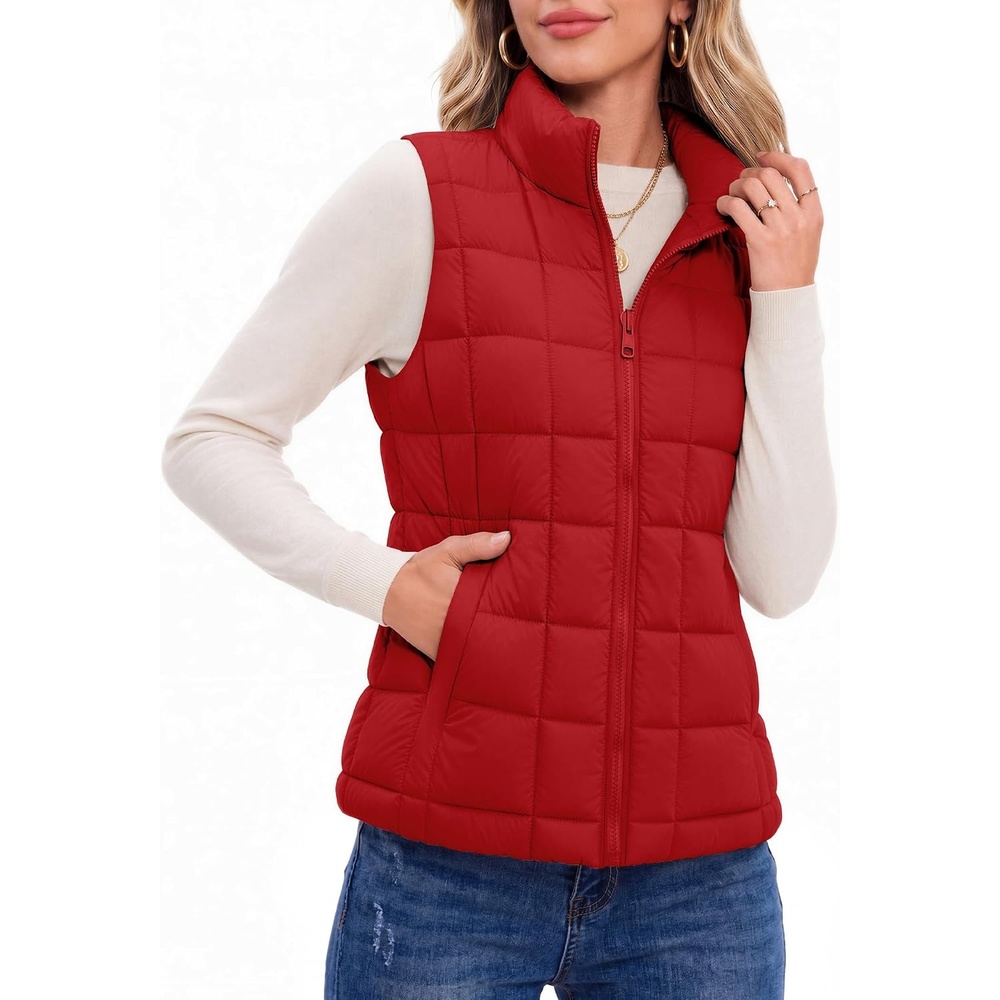 image:imageZeagoo Womens Lightweight Quilted Puffer Vest Stand Collar Zip Up OuterwearRed