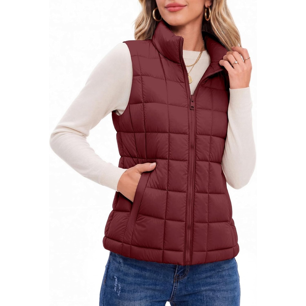 image:imageZeagoo Womens Lightweight Quilted Puffer Vest Stand Collar Zip Up OuterwearWine Red