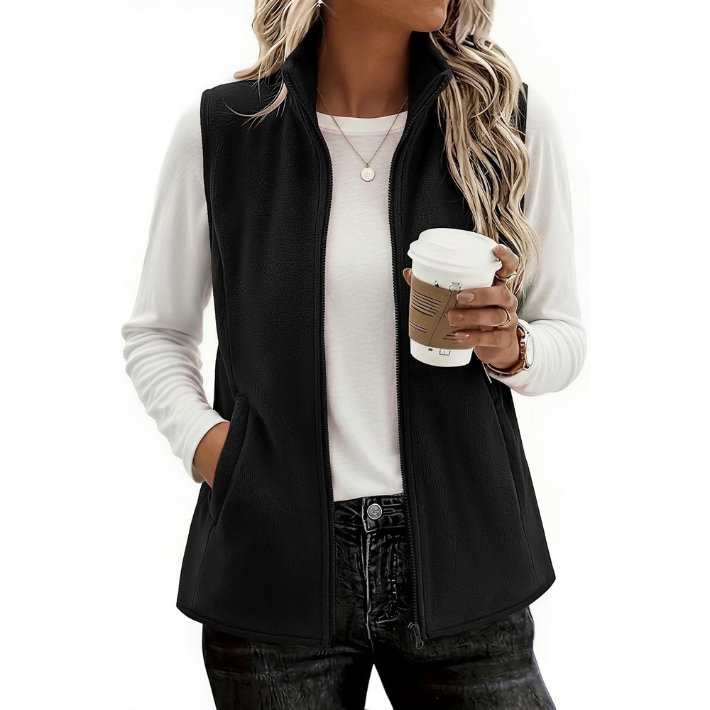 image:imageZeagoo Womens Outerwear Vests With Pockets Zipper Sleeveless Fleece JacketsBlack