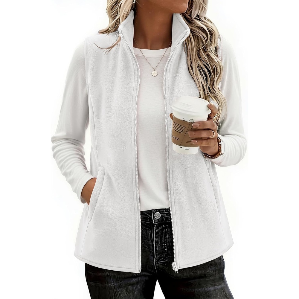 image:imageZeagoo Womens Outerwear Vests With Pockets Zipper Sleeveless Fleece JacketsWhite
