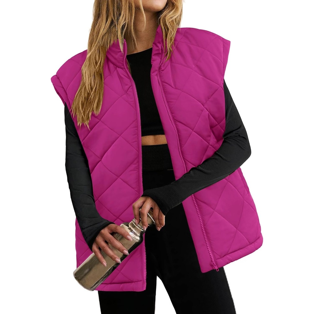 image:imageZeagoo Womens Oversized Puffer Vest Zip Up Stand Collar Lightweight Sleeveless Warm Outerwear Padded Jacket Winter Coat SXXLPeach Pink