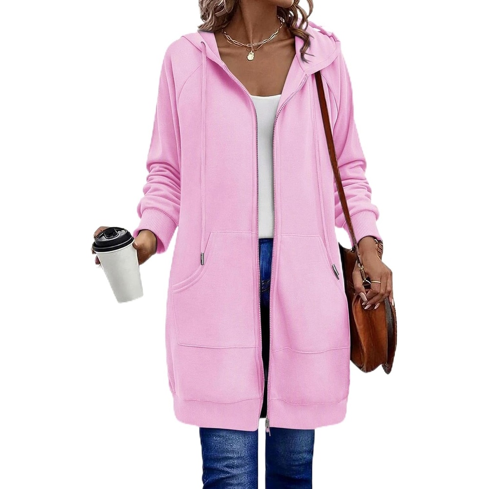 image:imageZeagoo Womens Zip Up Hoodies Long Sleeve Long Tunic Sweatshirts OversizedBlush Pink